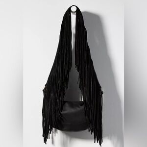 Anthropologie Cascade Fringe Black Tote Bag